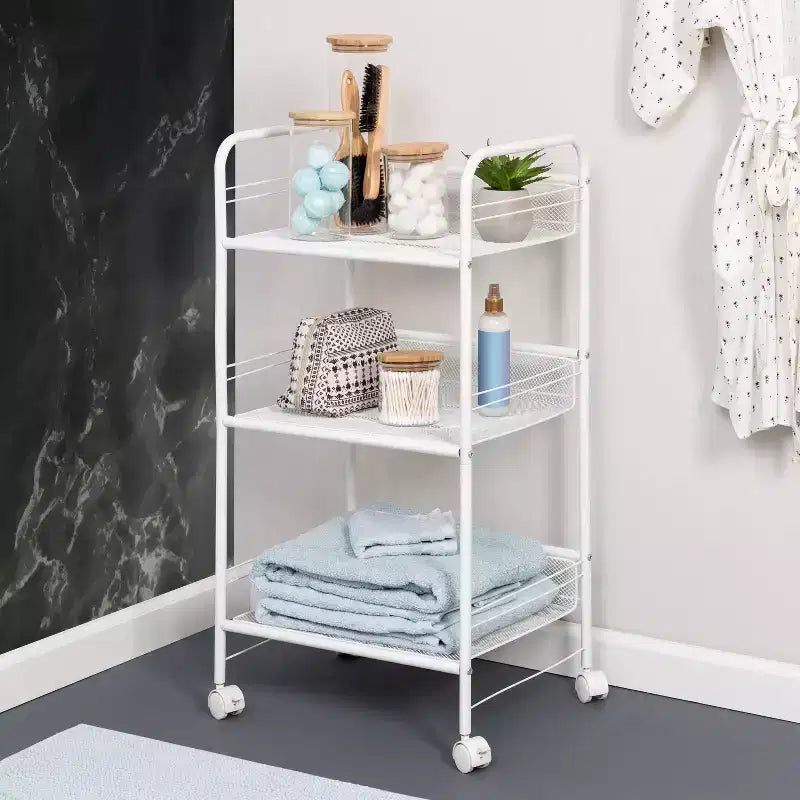 Honey-Can-Do Wire Cart: Portable Steel Utility Storage, Bathroom & Wire Pulling Cart, White, 34.6" Height, 17.9" Depth