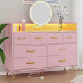 DobleePy Pink 8-Drawer Dresser with Charging Station, RGB LED Lights, Wide Floor Chest for Bedroom, Makeup Vanity or Gaming Setup