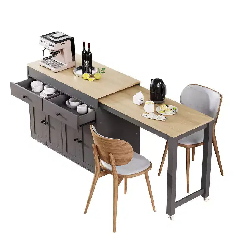 74.5'' Kitchen Island with Extendable Dining Table , Rolling Cart with 4 Cabinets , 2 Drawers , Spice Rack , Adjustable Shelves