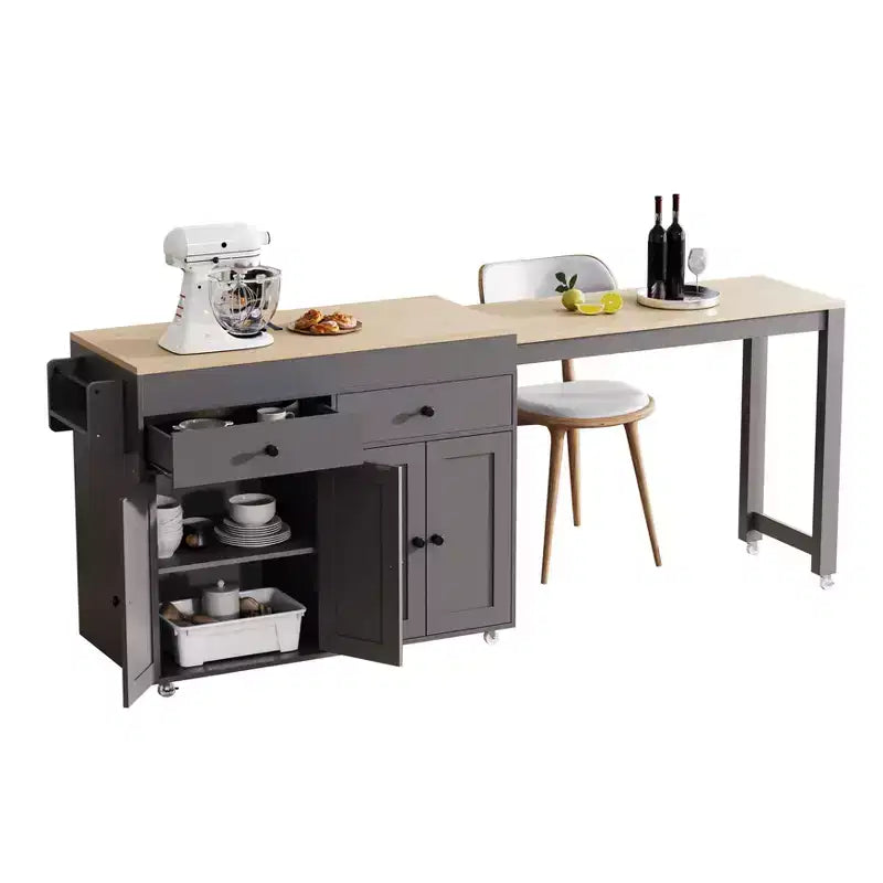 74.5'' Kitchen Island with Extendable Dining Table , Rolling Cart with 4 Cabinets , 2 Drawers , Spice Rack , Adjustable Shelves