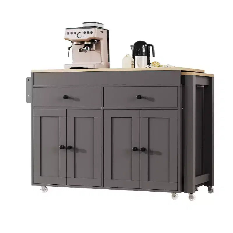 74.5'' Kitchen Island with Extendable Dining Table , Rolling Cart with 4 Cabinets , 2 Drawers , Spice Rack , Adjustable Shelves