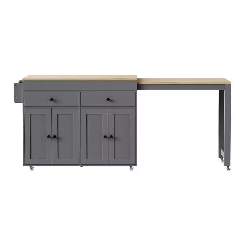 74.5'' Kitchen Island with Extendable Dining Table , Rolling Cart with 4 Cabinets , 2 Drawers , Spice Rack , Adjustable Shelves