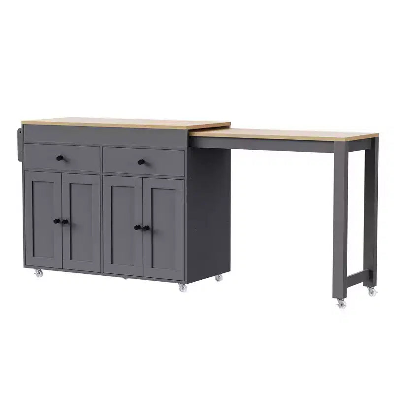 74.5'' Kitchen Island with Extendable Dining Table , Rolling Cart with 4 Cabinets , 2 Drawers , Spice Rack , Adjustable Shelves