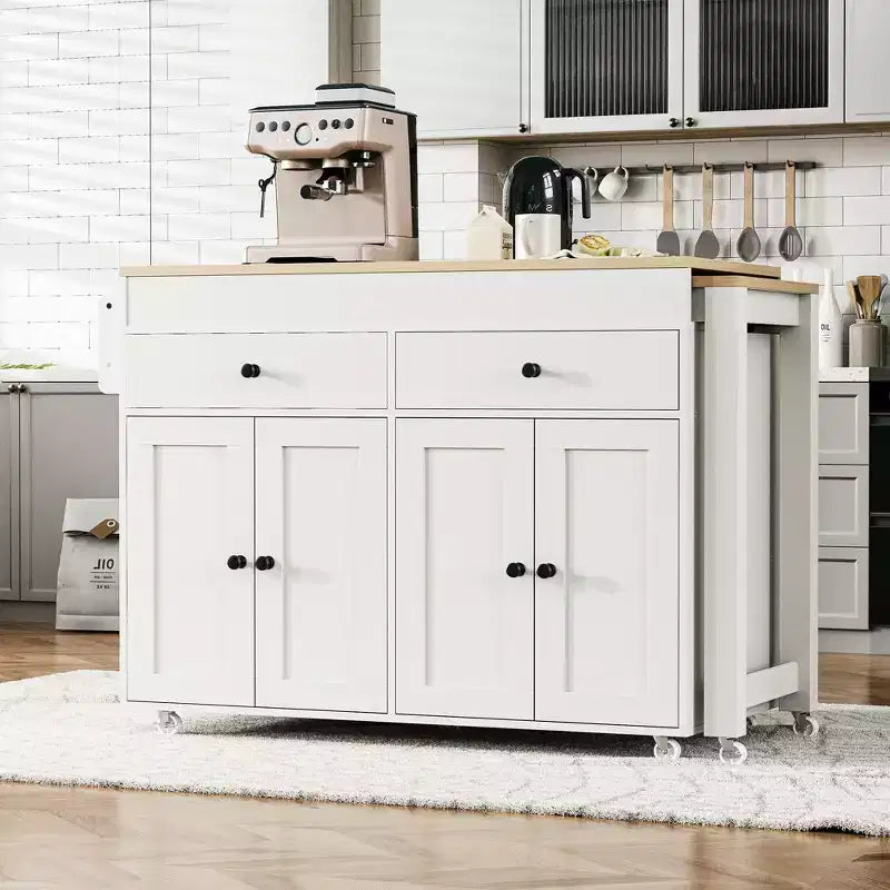 74.5'' Kitchen Island with Extendable Dining Table , Rolling Cart with 4 Cabinets , 2 Drawers , Spice Rack , Adjustable Shelves