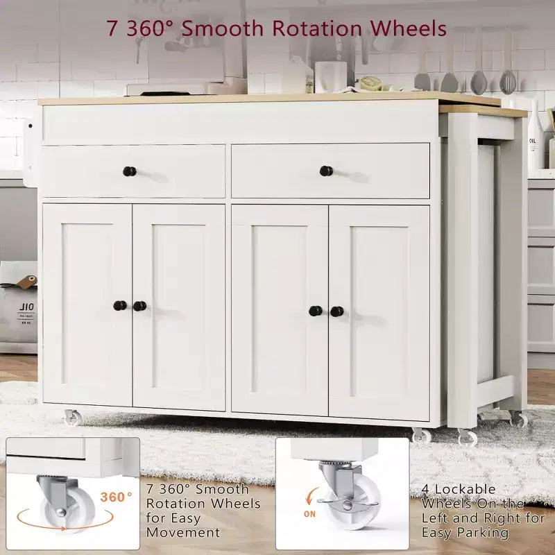 74.5'' Kitchen Island with Extendable Dining Table , Rolling Cart with 4 Cabinets , 2 Drawers , Spice Rack , Adjustable Shelves
