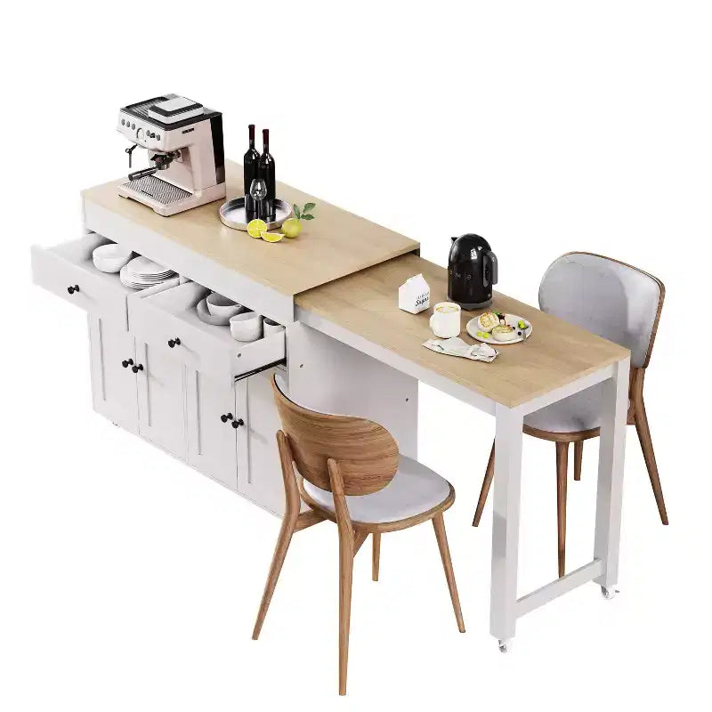 74.5'' Kitchen Island with Extendable Dining Table , Rolling Cart with 4 Cabinets , 2 Drawers , Spice Rack , Adjustable Shelves