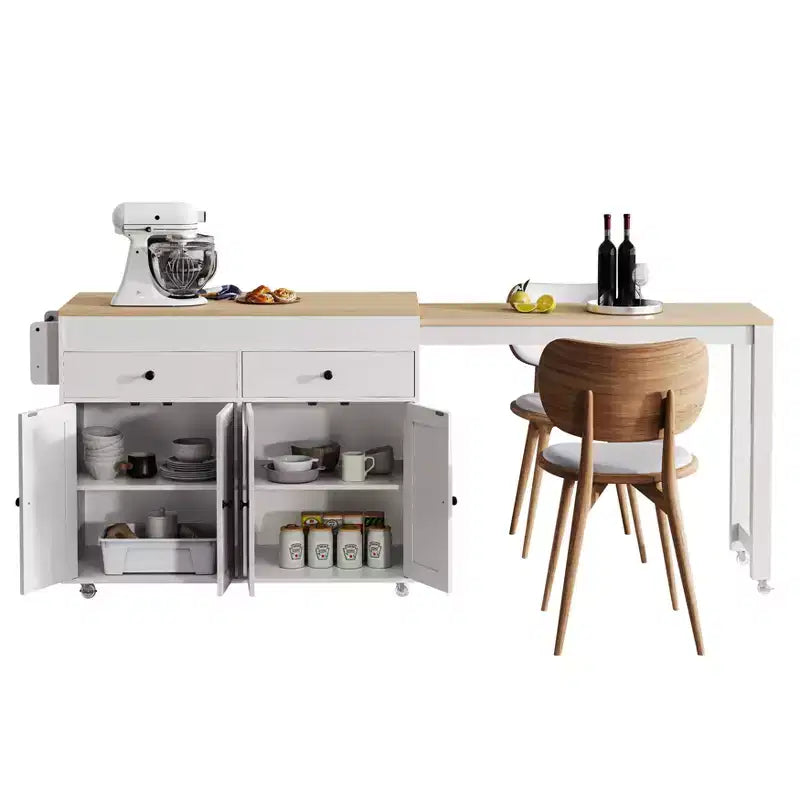 74.5'' Kitchen Island with Extendable Dining Table , Rolling Cart with 4 Cabinets , 2 Drawers , Spice Rack , Adjustable Shelves