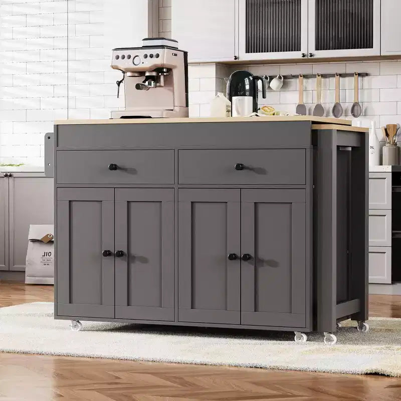 74.5'' Kitchen Island with Extendable Dining Table , Rolling Cart with 4 Cabinets , 2 Drawers , Spice Rack , Adjustable Shelves