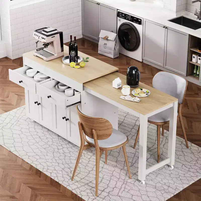 74.5'' Kitchen Island with Extendable Dining Table , Rolling Cart with 4 Cabinets , 2 Drawers , Spice Rack , Adjustable Shelves