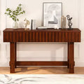 Hostack 52'' Farmhouse Fluted Console Table with Storage Drawers and Solid Wood Legs for Living Room and Hallway, Cherry