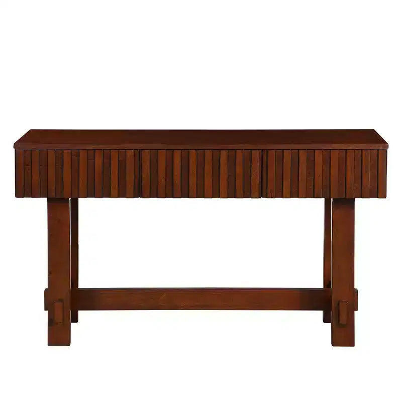 52'' Farmhouse Fluted Console Table with Storage Drawers and Solid Wood Legs for Living Room and Hallway , Cherry
