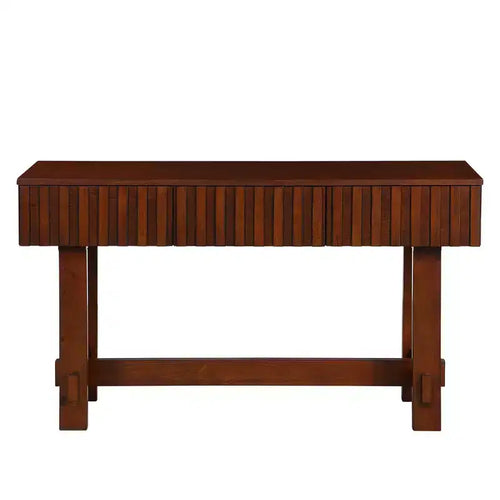 52'' Farmhouse Fluted Console Table with Storage Drawers and Solid Wood Legs for Living Room and Hallway , Cherry