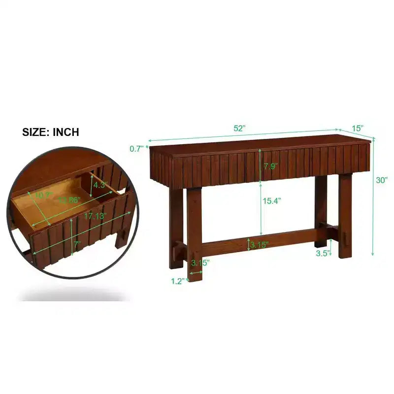 52'' Farmhouse Fluted Console Table with Storage Drawers and Solid Wood Legs for Living Room and Hallway , Cherry