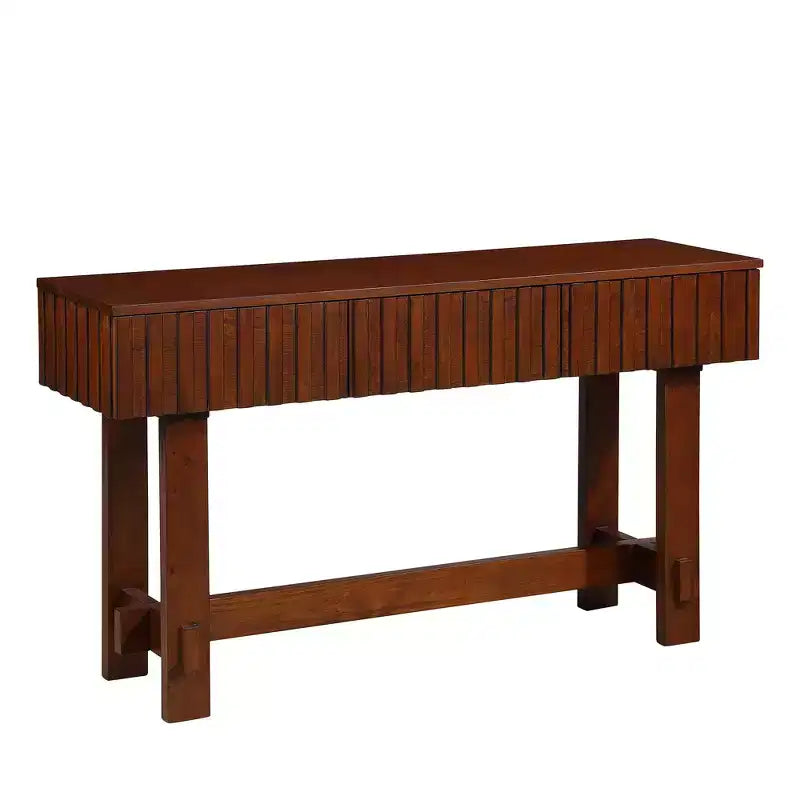 52'' Farmhouse Fluted Console Table with Storage Drawers and Solid Wood Legs for Living Room and Hallway , Cherry