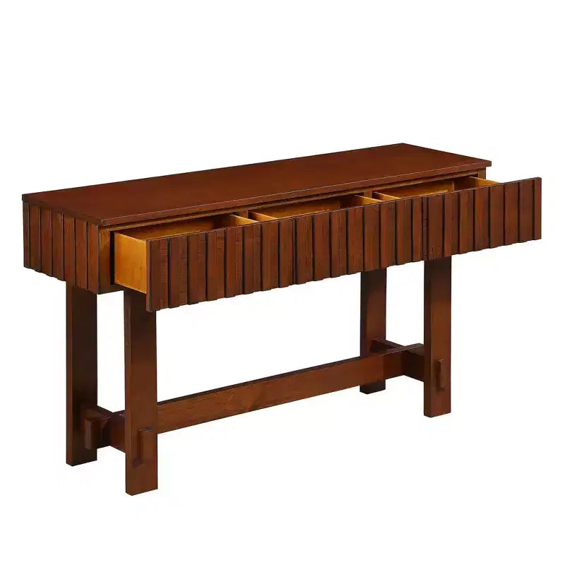 52'' Farmhouse Fluted Console Table with Storage Drawers and Solid Wood Legs for Living Room and Hallway , Cherry