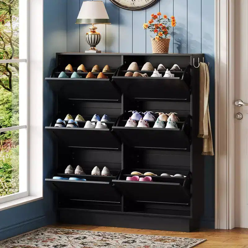 Narrow Shoe Cabinet , Shoe Cabinet with 6 Flip Drawers and Adjustable Shelf , Shoe Storage for Entryway , Living Room , Hallway
