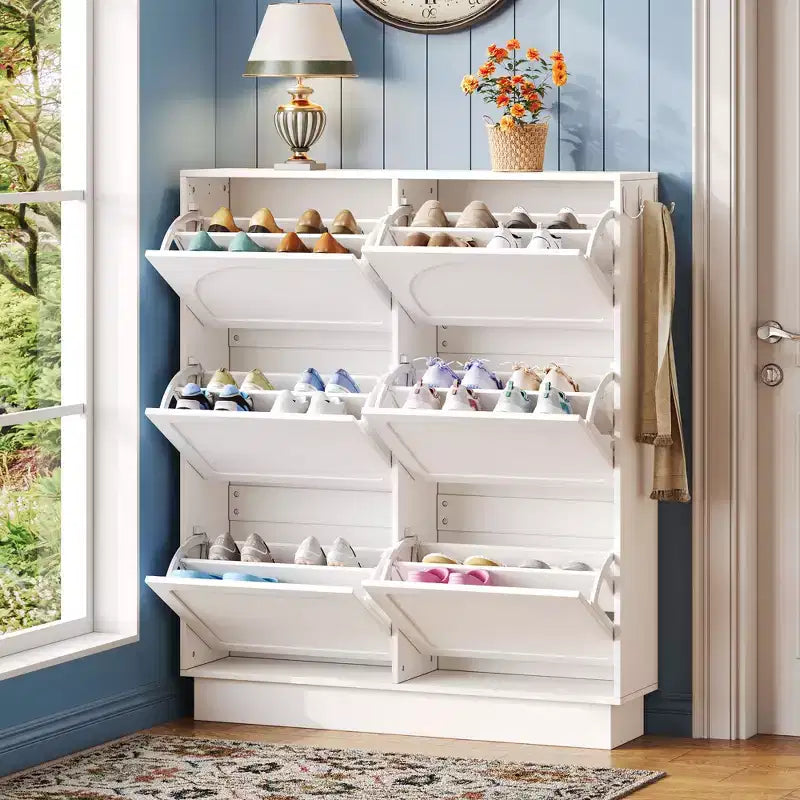 Narrow Shoe Cabinet , Shoe Cabinet with 6 Flip Drawers and Adjustable Shelf , Shoe Storage for Entryway , Living Room , Hallway