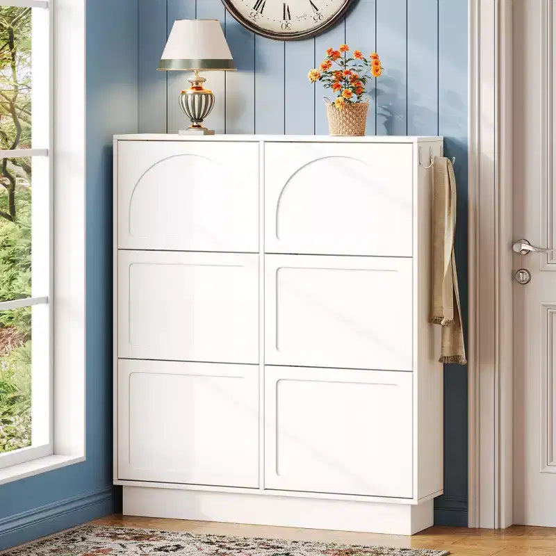 Okak Narrow Shoe Cabinet, Shoe Cabinet with 6 Flip Drawers and Adjustable Shelf, Shoe Storage for Entryway, Living Room, Hallway