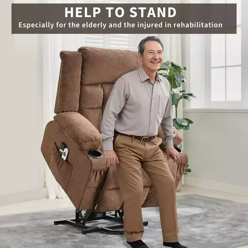 Large Recliner Chair , Manual Reclining Sofa with Massage and Heat , Comfy Sofa Chair with 3 Positions , 2 Side Pockets , 2 Front Pockets and 2 Cup Holder