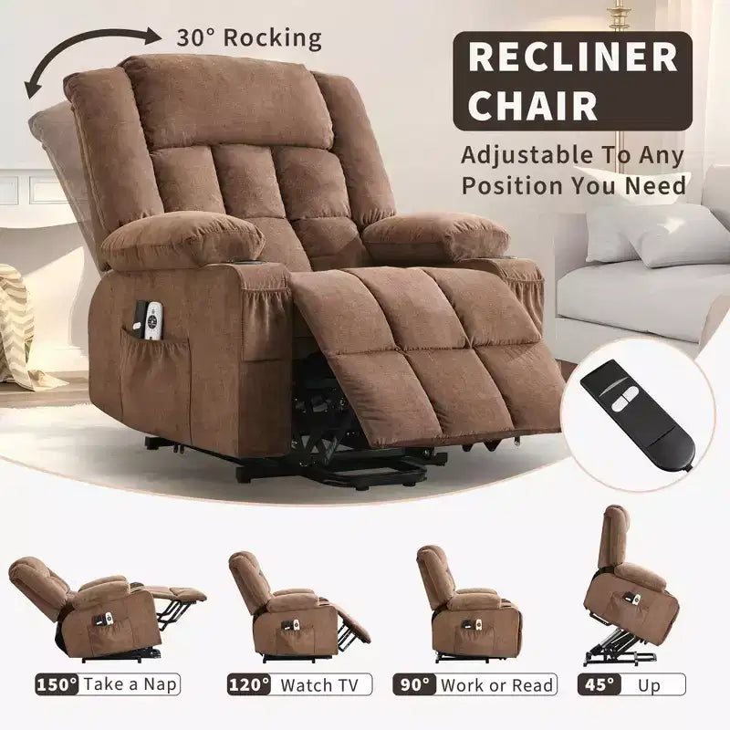 Large Recliner Chair , Manual Reclining Sofa with Massage and Heat , Comfy Sofa Chair with 3 Positions , 2 Side Pockets , 2 Front Pockets and 2 Cup Holder