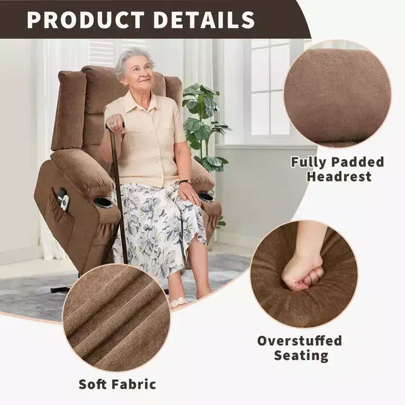 Large Recliner Chair , Manual Reclining Sofa with Massage and Heat , Comfy Sofa Chair with 3 Positions , 2 Side Pockets , 2 Front Pockets and 2 Cup Holder