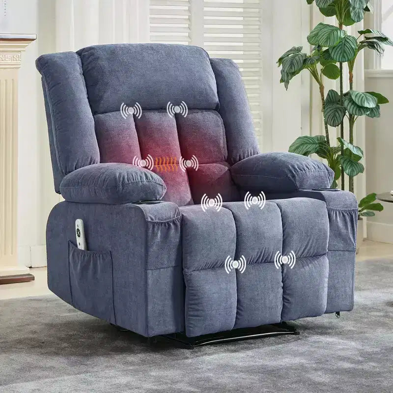 Large Recliner Chair, Manual Reclining Sofa with Massage and Heat, Comfy Sofa Chair with 3 Positions, 2 Side Pockets, 2 Front Pockets and 2 Cup Holder
