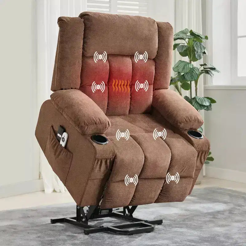 Large Recliner Chair , Manual Reclining Sofa with Massage and Heat , Comfy Sofa Chair with 3 Positions , 2 Side Pockets , 2 Front Pockets and 2 Cup Holder