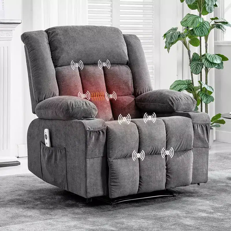 Large Recliner Chair , Manual Reclining Sofa with Massage and Heat , Comfy Sofa Chair with 3 Positions , 2 Side Pockets , 2 Front Pockets and 2 Cup Holder