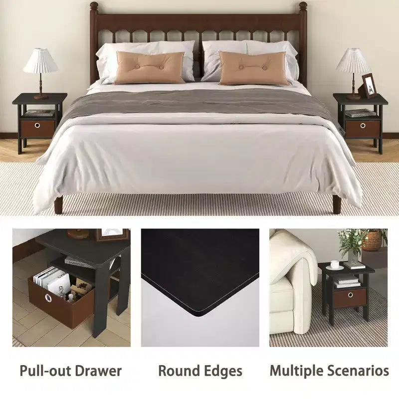 1PC Modern Bedside End Table Nightstand with Removable Drawer & Open Shelf