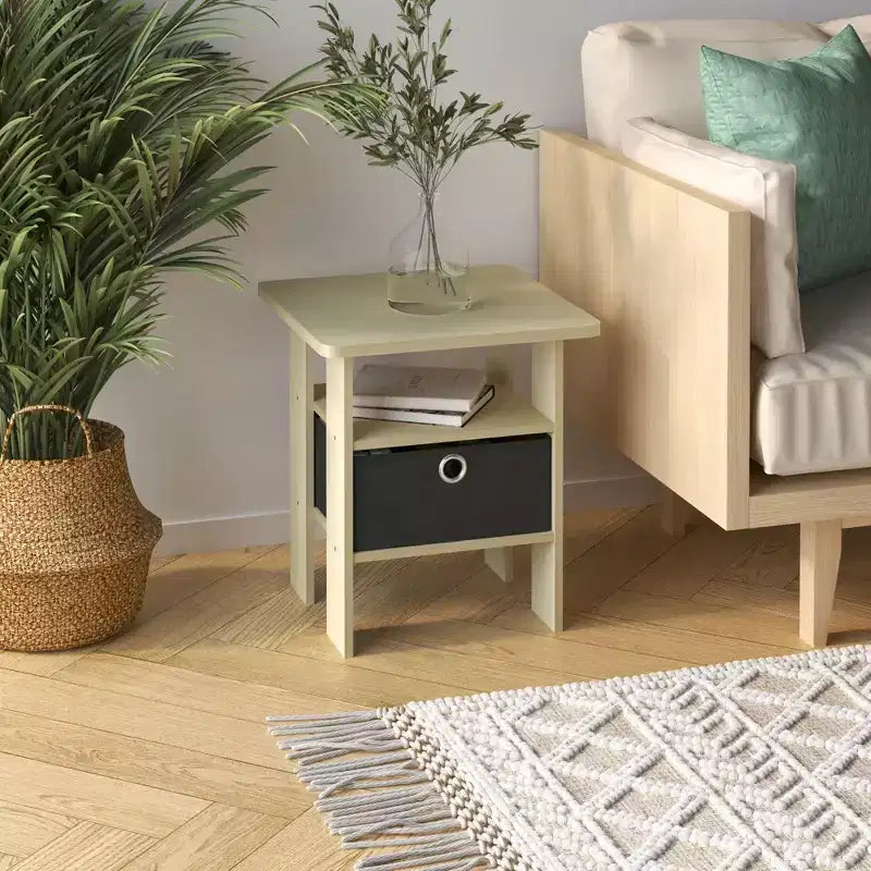 1PC Modern Bedside End Table Nightstand with Removable Drawer & Open Shelf