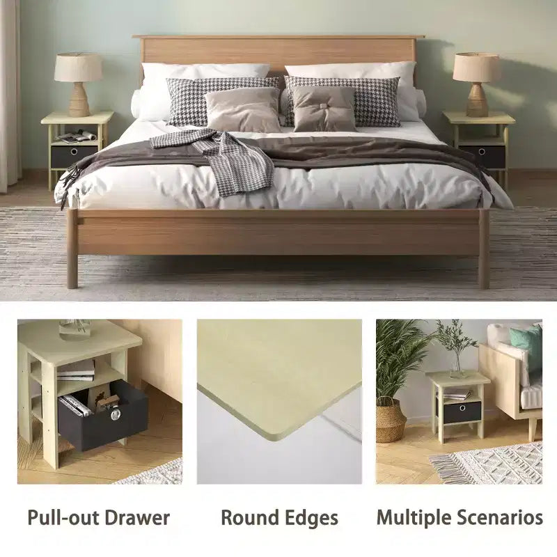 1PC Modern Bedside End Table Nightstand with Removable Drawer & Open Shelf