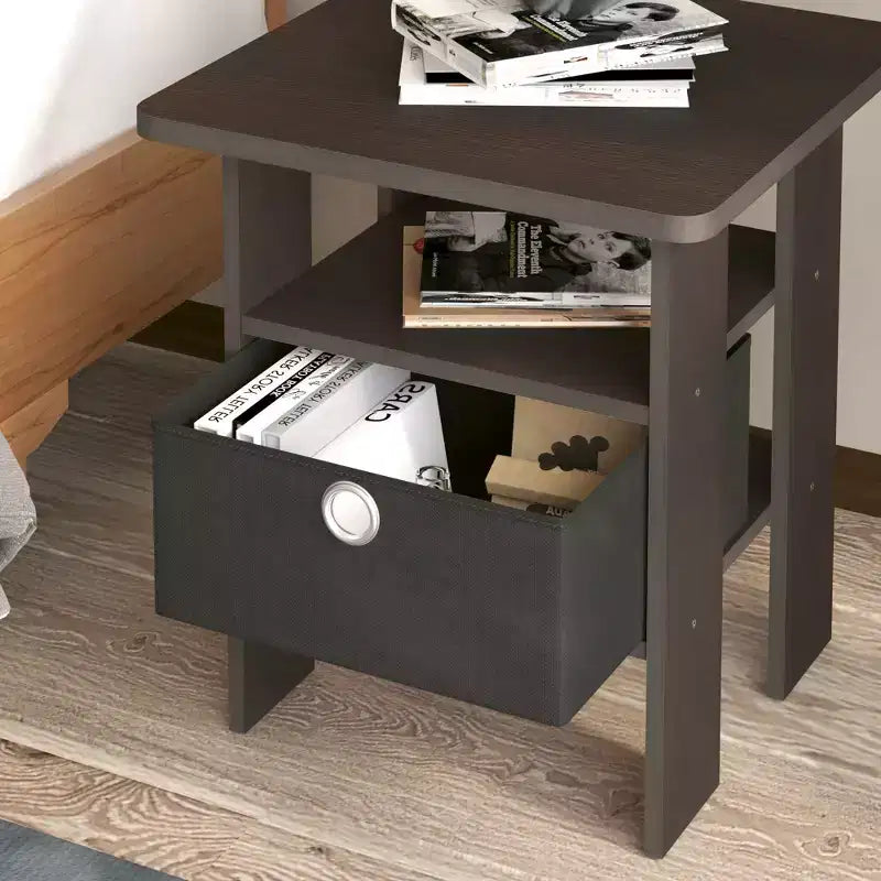 1PC Modern Bedside End Table Nightstand with Removable Drawer & Open Shelf