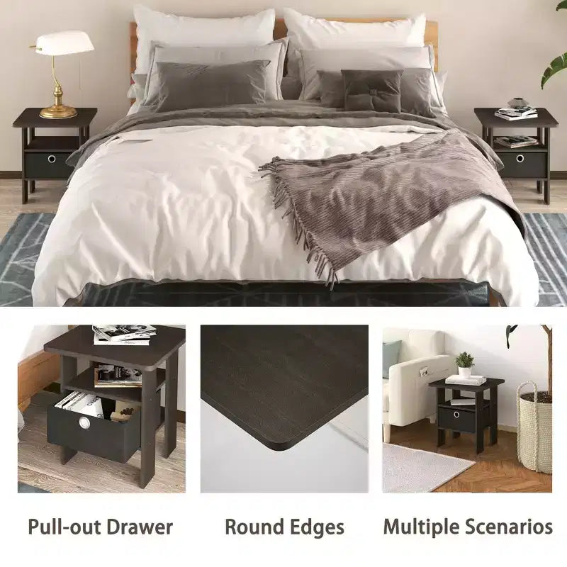 1PC Modern Bedside End Table Nightstand with Removable Drawer & Open Shelf