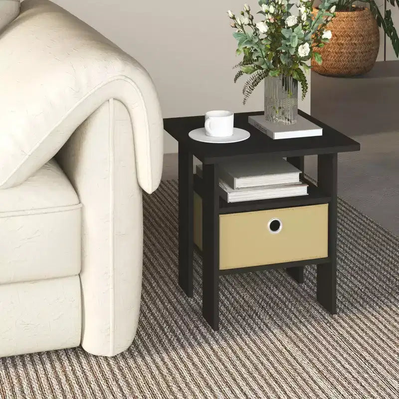 1PC Modern Bedside End Table Nightstand with Removable Drawer & Open Shelf