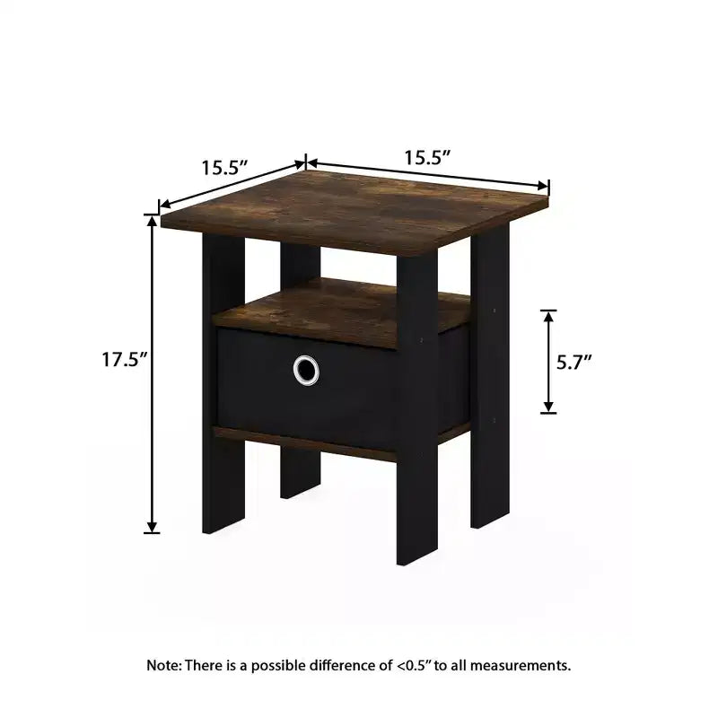 1PC Modern Bedside End Table Nightstand with Removable Drawer & Open Shelf