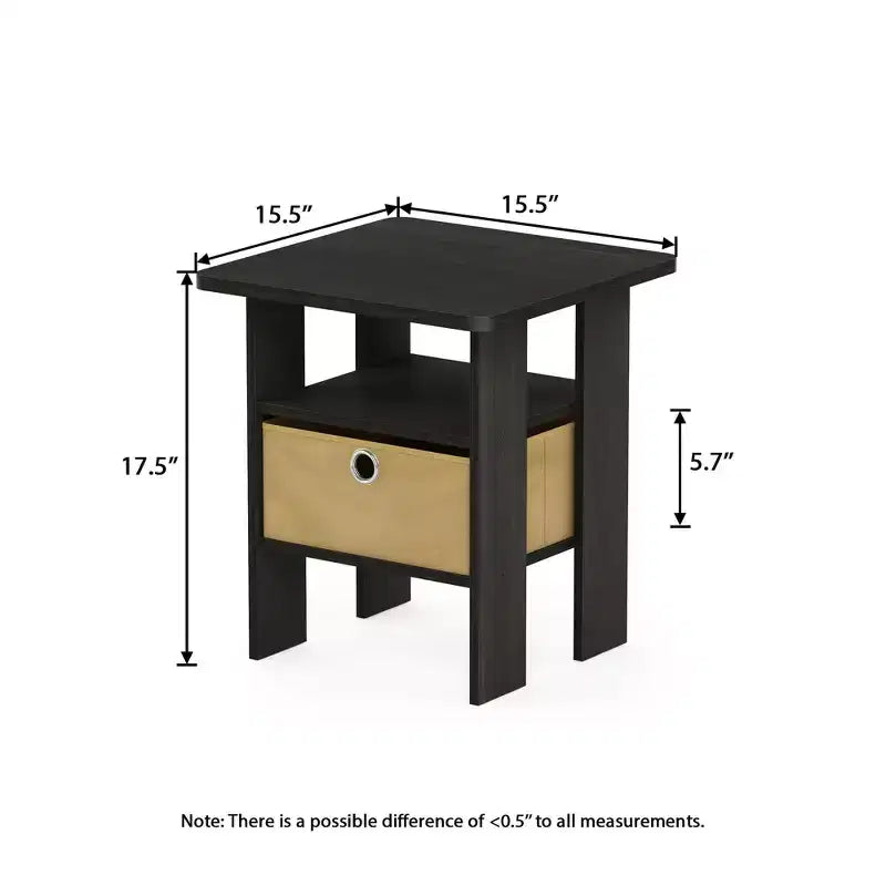1PC Modern Bedside End Table Nightstand with Removable Drawer & Open Shelf