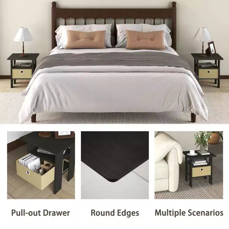 1PC Modern Bedside End Table Nightstand with Removable Drawer & Open Shelf