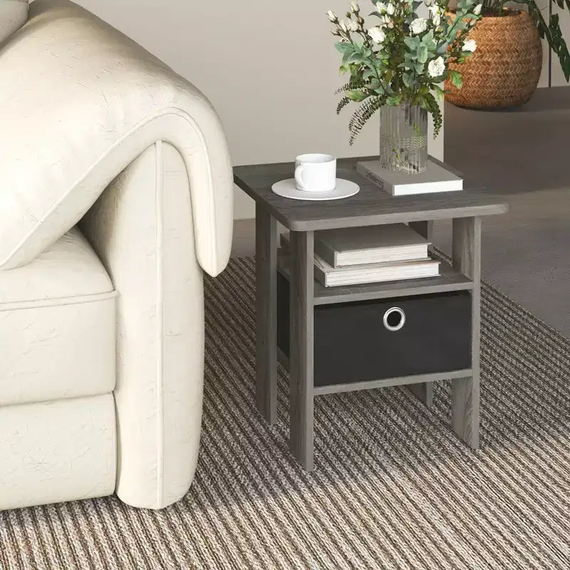 1PC Modern Bedside End Table Nightstand with Removable Drawer & Open Shelf