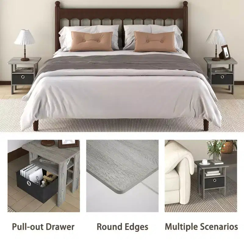 1PC Modern Bedside End Table Nightstand with Removable Drawer & Open Shelf