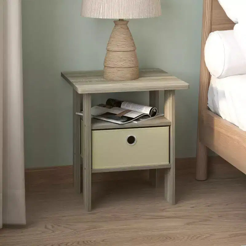 1PC Modern Bedside End Table Nightstand with Removable Drawer & Open Shelf