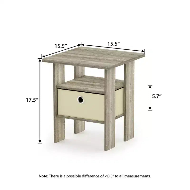 1PC Modern Bedside End Table Nightstand with Removable Drawer & Open Shelf