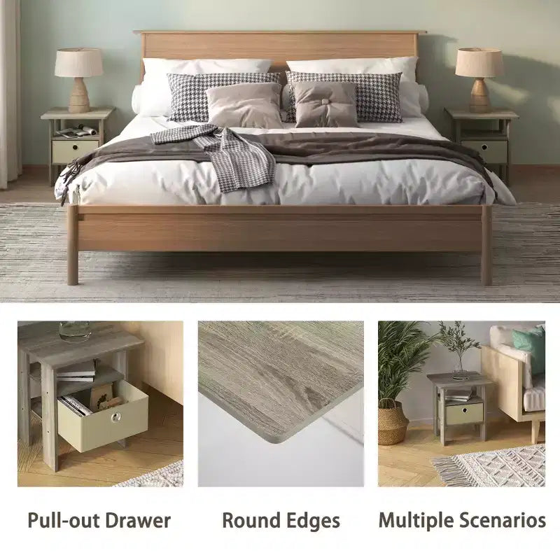 1PC Modern Bedside End Table Nightstand with Removable Drawer & Open Shelf