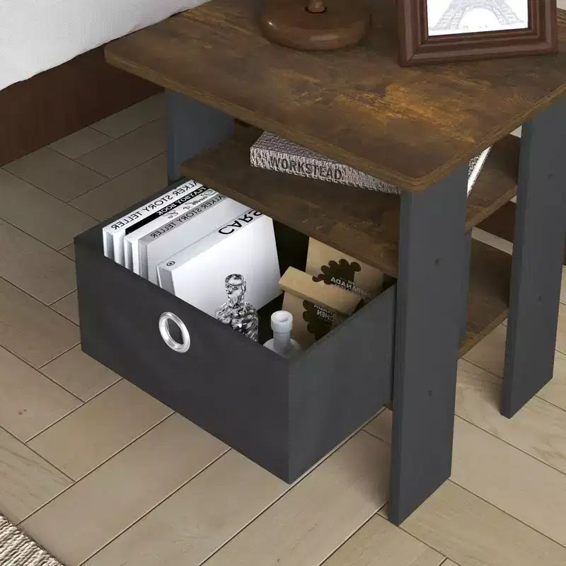 1PC Modern Bedside End Table Nightstand with Removable Drawer & Open Shelf