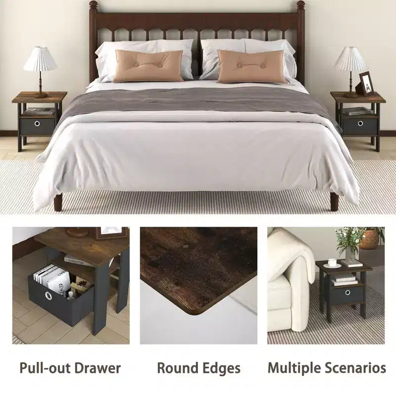 1PC Modern Bedside End Table Nightstand with Removable Drawer & Open Shelf