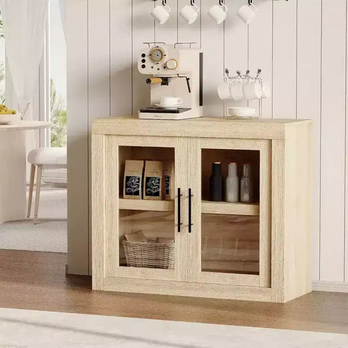 35.4 Inch Modern Sideboard with 2 Doors - Wood Coffee Bar, Free Standing Buffet,Media Console and Credenza for Living Room, Kitchen or Hallway