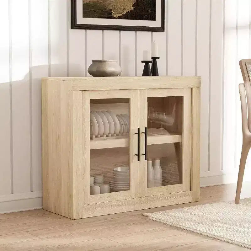 35.4 Inch Modern Sideboard with 2 Doors - Wood Coffee Bar , Free Standing Buffet , Media Console and Credenza for Living Room , Kitchen or Hallway