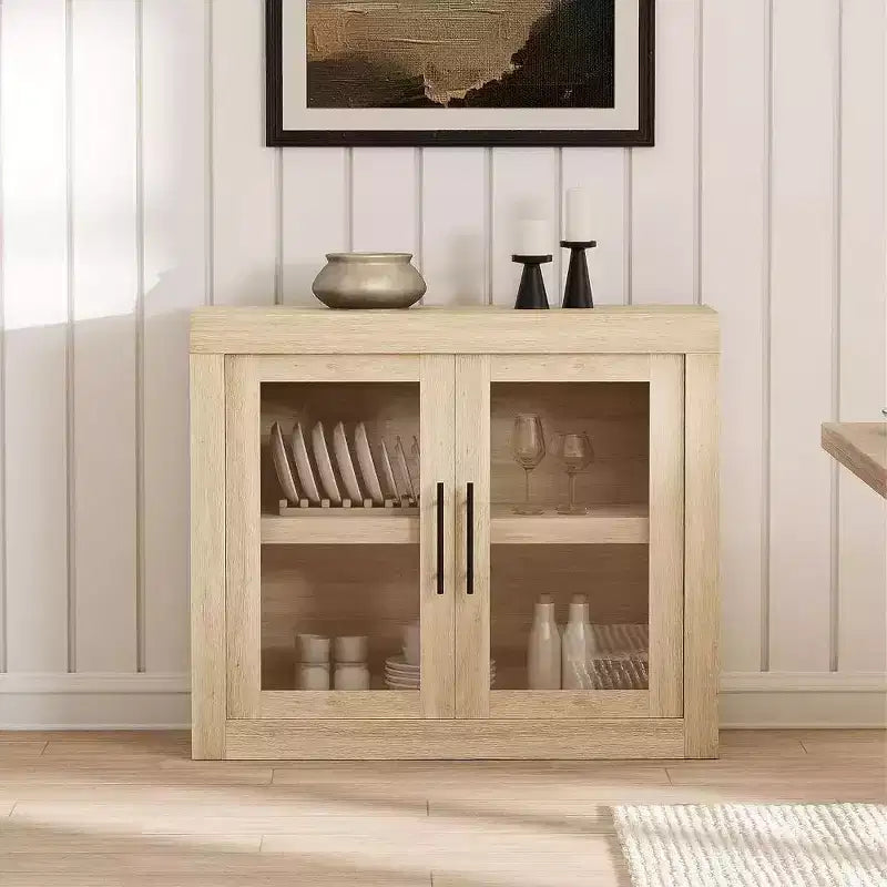 35.4 Inch Modern Sideboard with 2 Doors - Wood Coffee Bar , Free Standing Buffet , Media Console and Credenza for Living Room , Kitchen or Hallway
