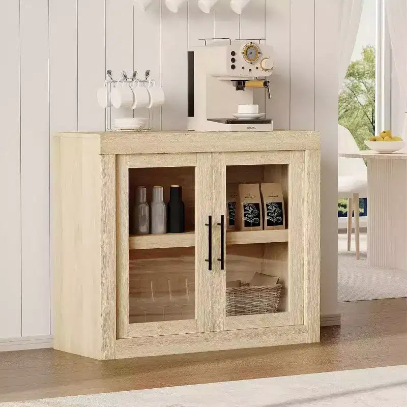 35.4 Inch Modern Sideboard with 2 Doors - Wood Coffee Bar , Free Standing Buffet , Media Console and Credenza for Living Room , Kitchen or Hallway