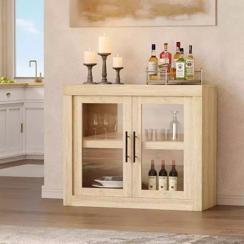 35.4 Inch Modern Sideboard with 2 Doors - Wood Coffee Bar , Free Standing Buffet , Media Console and Credenza for Living Room , Kitchen or Hallway