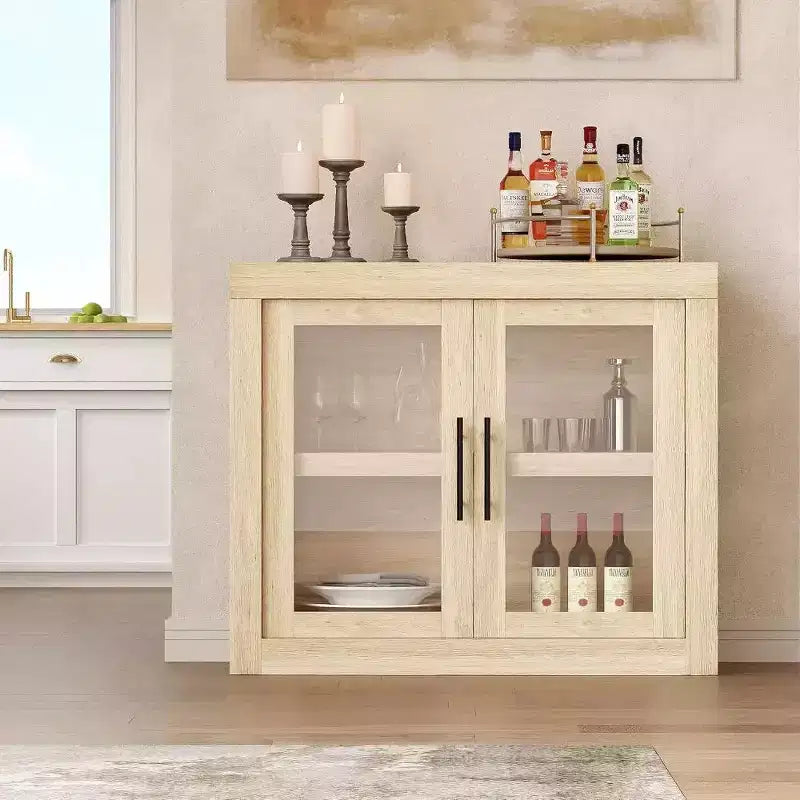 35.4 Inch Modern Sideboard with 2 Doors - Wood Coffee Bar , Free Standing Buffet , Media Console and Credenza for Living Room , Kitchen or Hallway